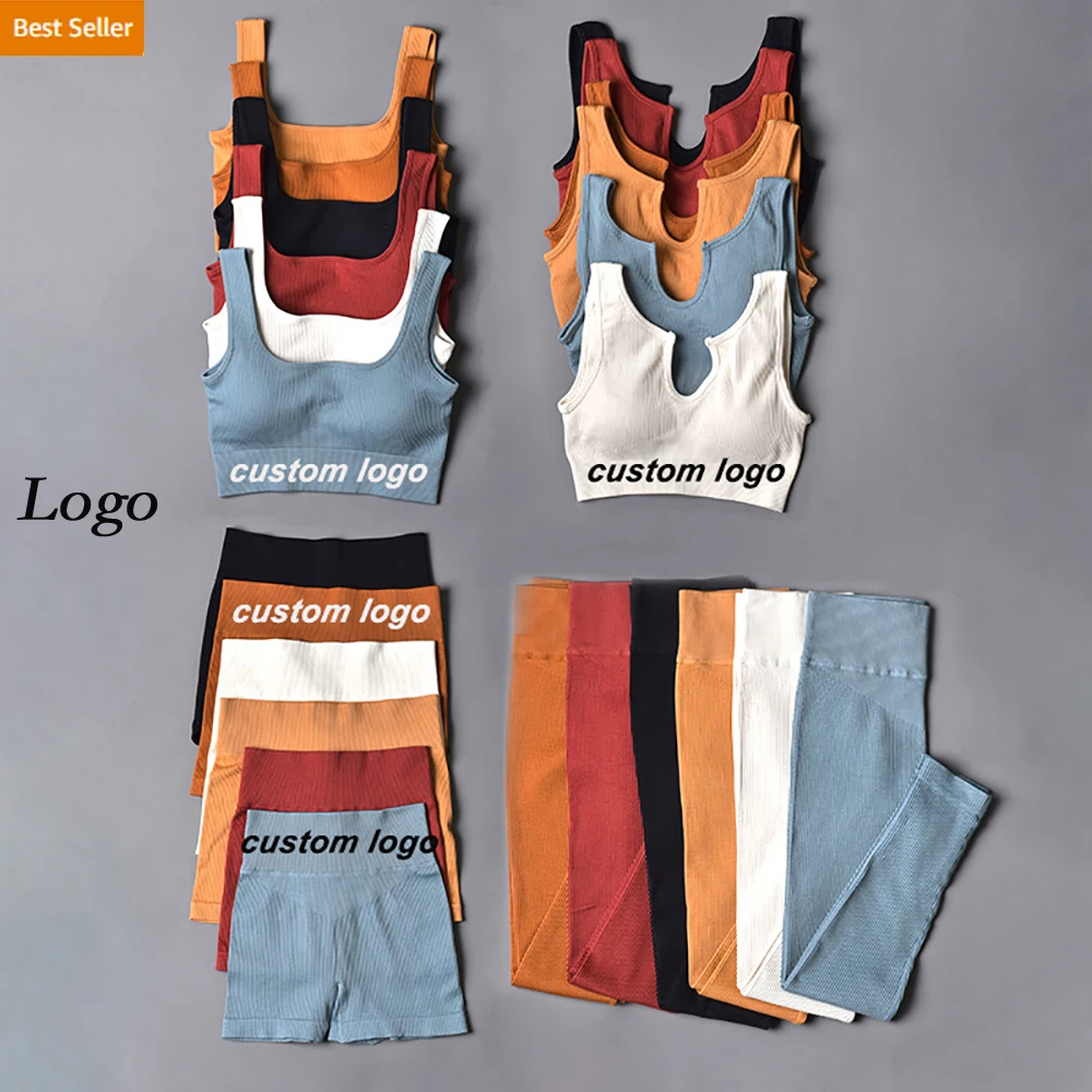2024 Custom Logo Fitness Clothing Leggings Ropa Deportiva Gym ActiveWear 4Piece Workout Women Ribbed Seamless Yoga Set for Women