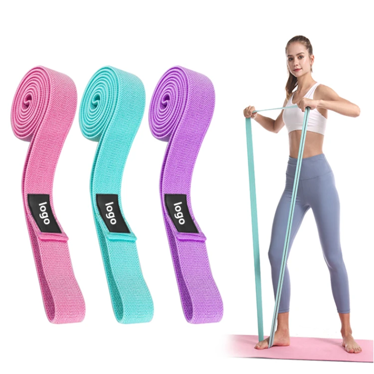 

2021 New Design Custom Logo Exercise Stretch Long Band Set Yoga Workout Pull Ups Assist Fabric Cotton Long Resistance Bands, Customized color