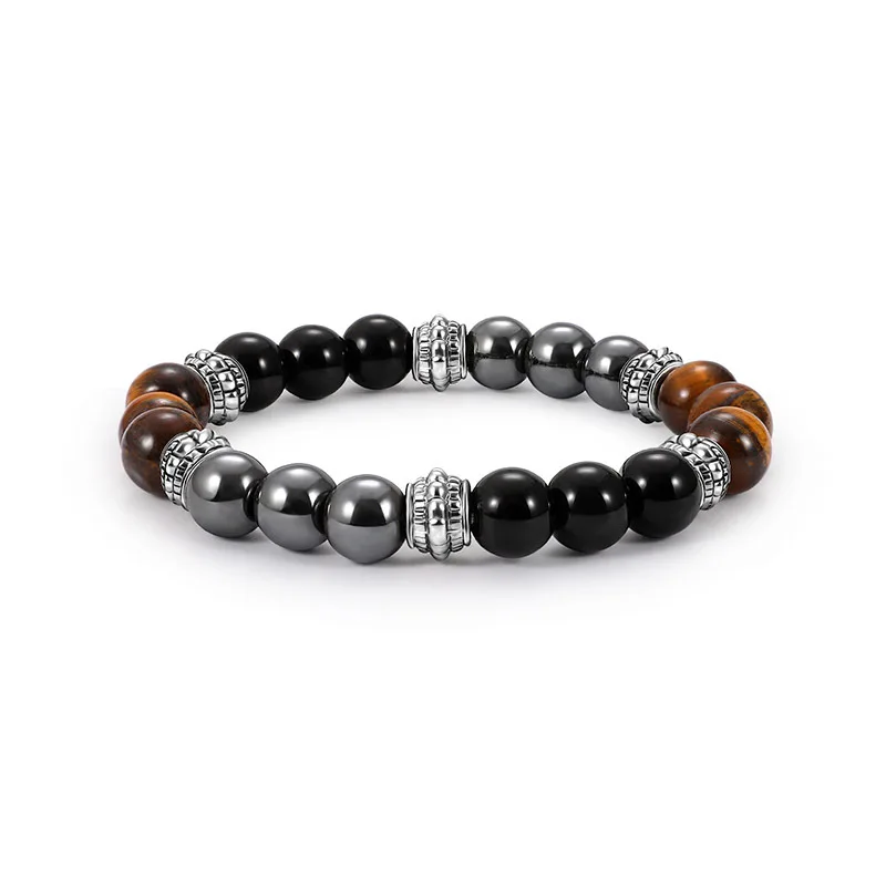 

Hot Selling 8mm Natural Stone Charm Beads Bracelet Tiger Eye Black Frosted Stone Bracelet