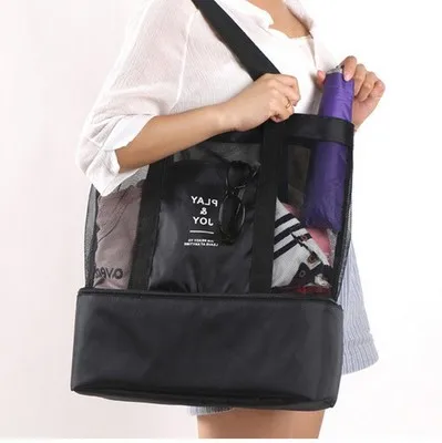 

Fashion Nylon Tote Bag Solid Color Double Layer Large Capacity Zipper & Hasp Women Casual Tote Bag, Mix (as picture)