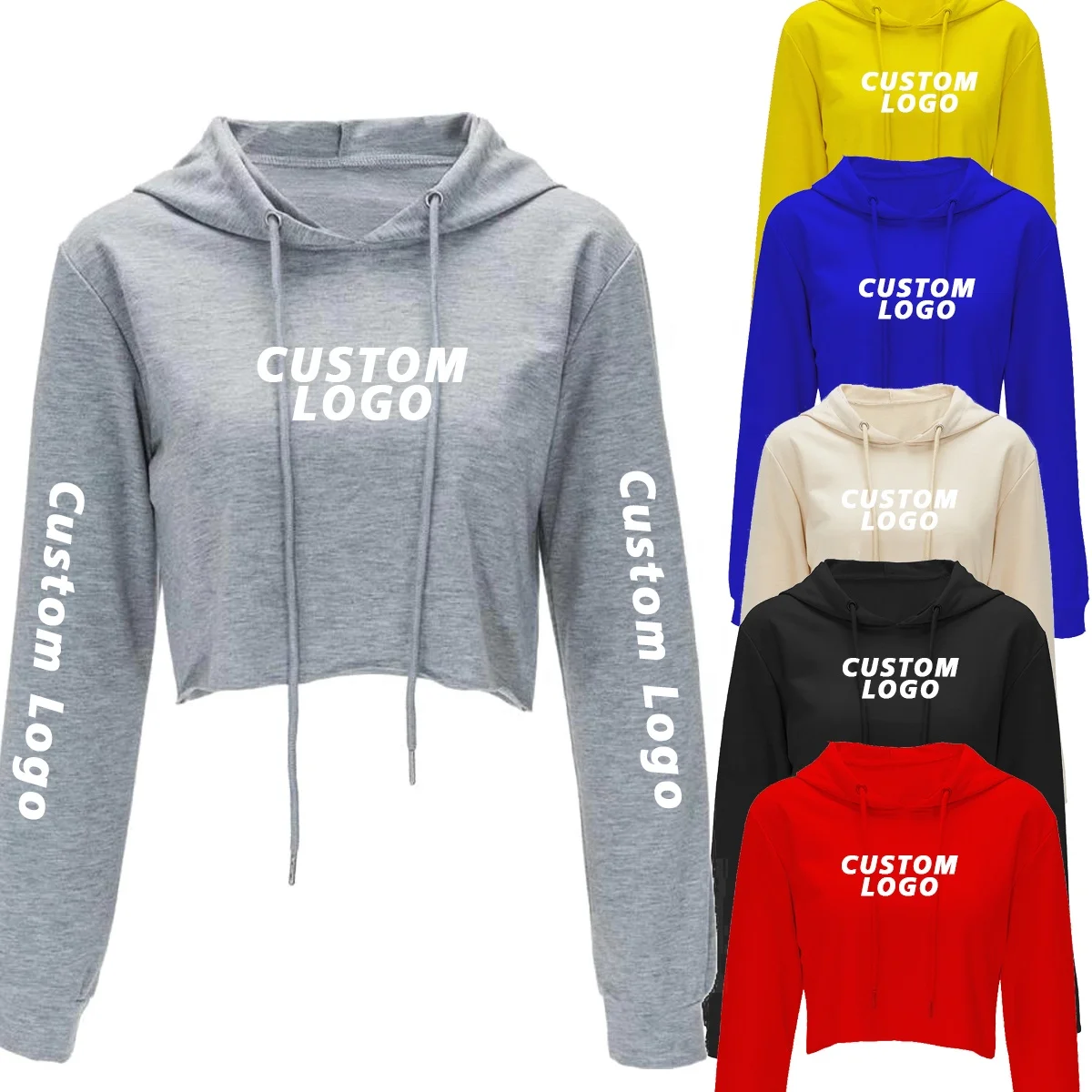 HG212 In-Stock Items Custom Logo Printing Cotton Short Hoodie Sweatshirts Women Crop Top Hoodie