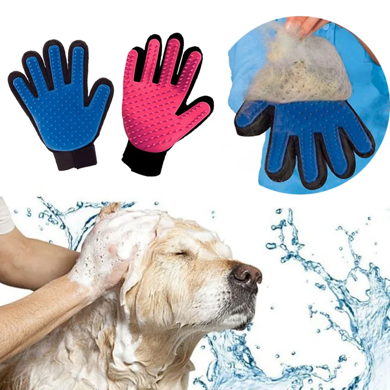 

Pet Hair Remover Glove Self Cleaning Pet Brush Rubber Five Fingers Deshedding Pet Grooming Glove, 4 colors