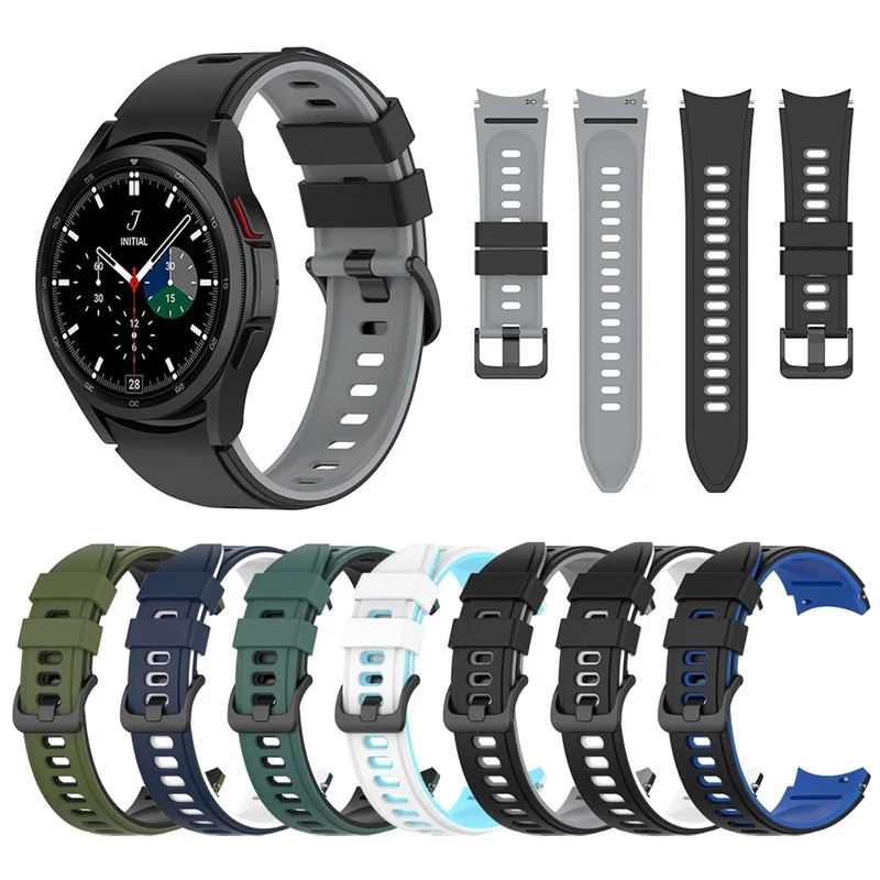 

20mm Silicone Band for Samsung Galaxy Watch 4 Classic 46mm/42mm Watch 4 44mm 40mm Double Color Bracelet Sport Replacement Strap