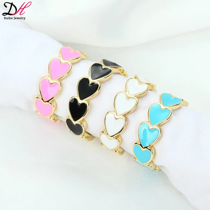 

Women Colorful Enamel Heart Love Ring Fashion Exquisite 18k Gold Plating Ring Copper Ring High Quality Anillo De Amor De Color