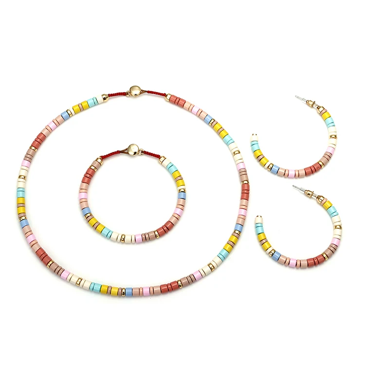 

New Design Women Jewelry Set Rainbow Enamel Necklace Earrings Bracelet, Rainbow color