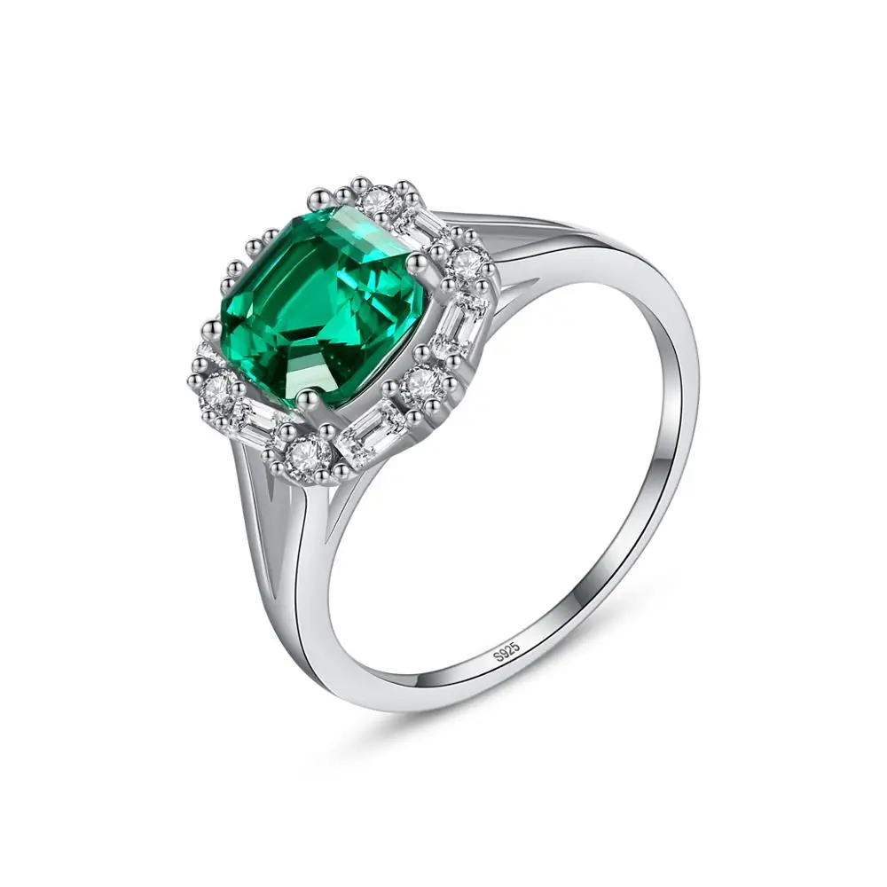 

CZCITY Genuine 925 Sterling Silver Emerald Rings with Green Gemstone Rings Women Customized Ring Gift