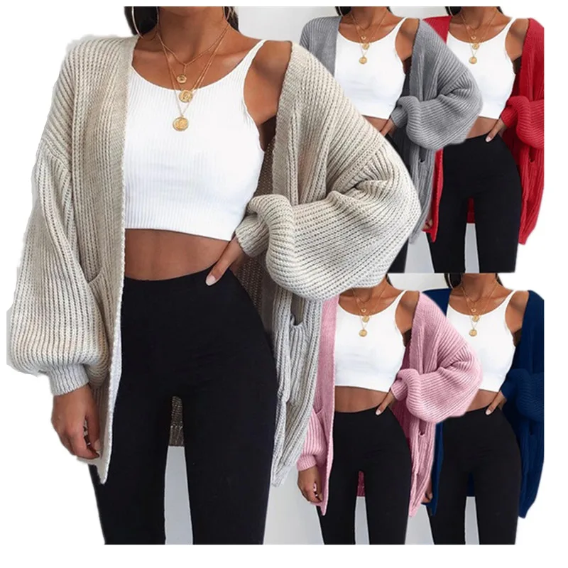 

Casual Fall Winter Coats Plain Plus Size Women Long Sleeve Knit Cardigan Sweater, Multicolor