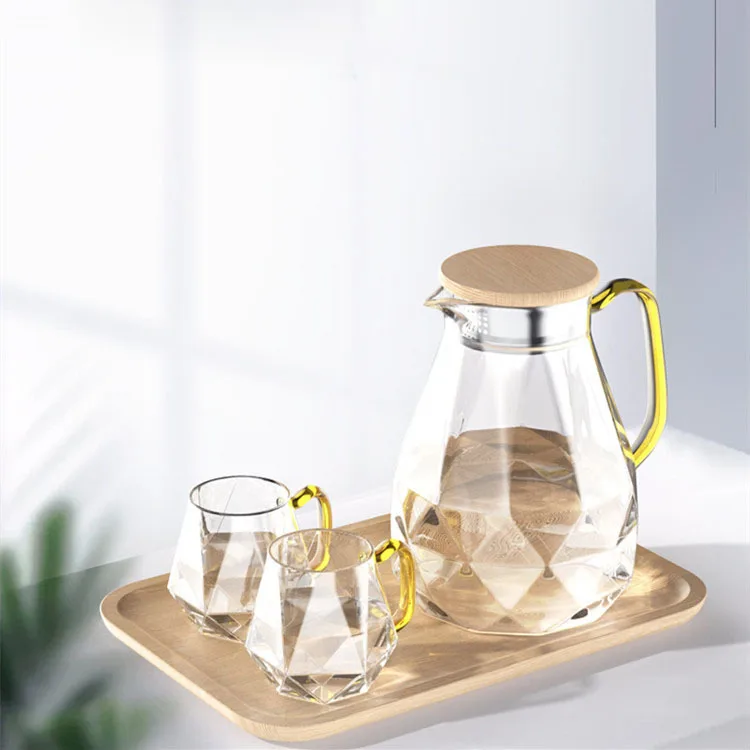 

2020 Heat Resistant High Borosilicate Diamond Glass Water Jug with Cup, Graduated blue