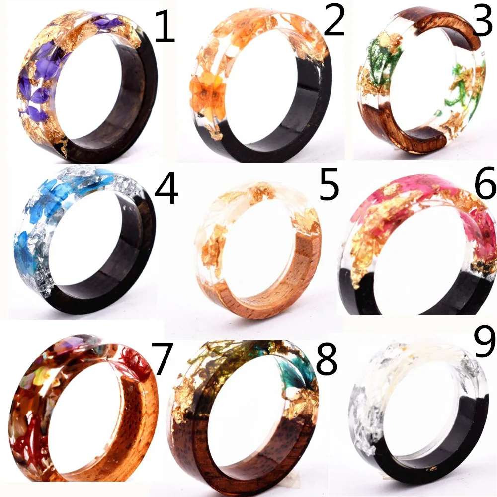 

HONGTONG New Men And Wooden Transparent Wood Resin Handmade Dried Flower Epoxy Ring Wood Ring, Picture shows