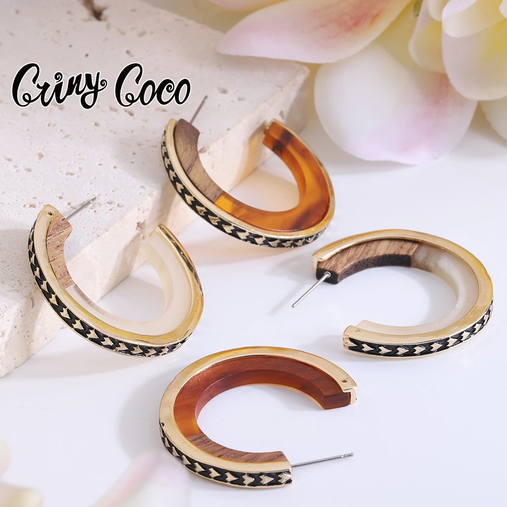 

Cring CoCo Hoop Resin New Acrylic Earrings Wholesale Green Wooden Resin Hoop Boho Polynesian Earrings Hawaiian Jewelry, Yellow