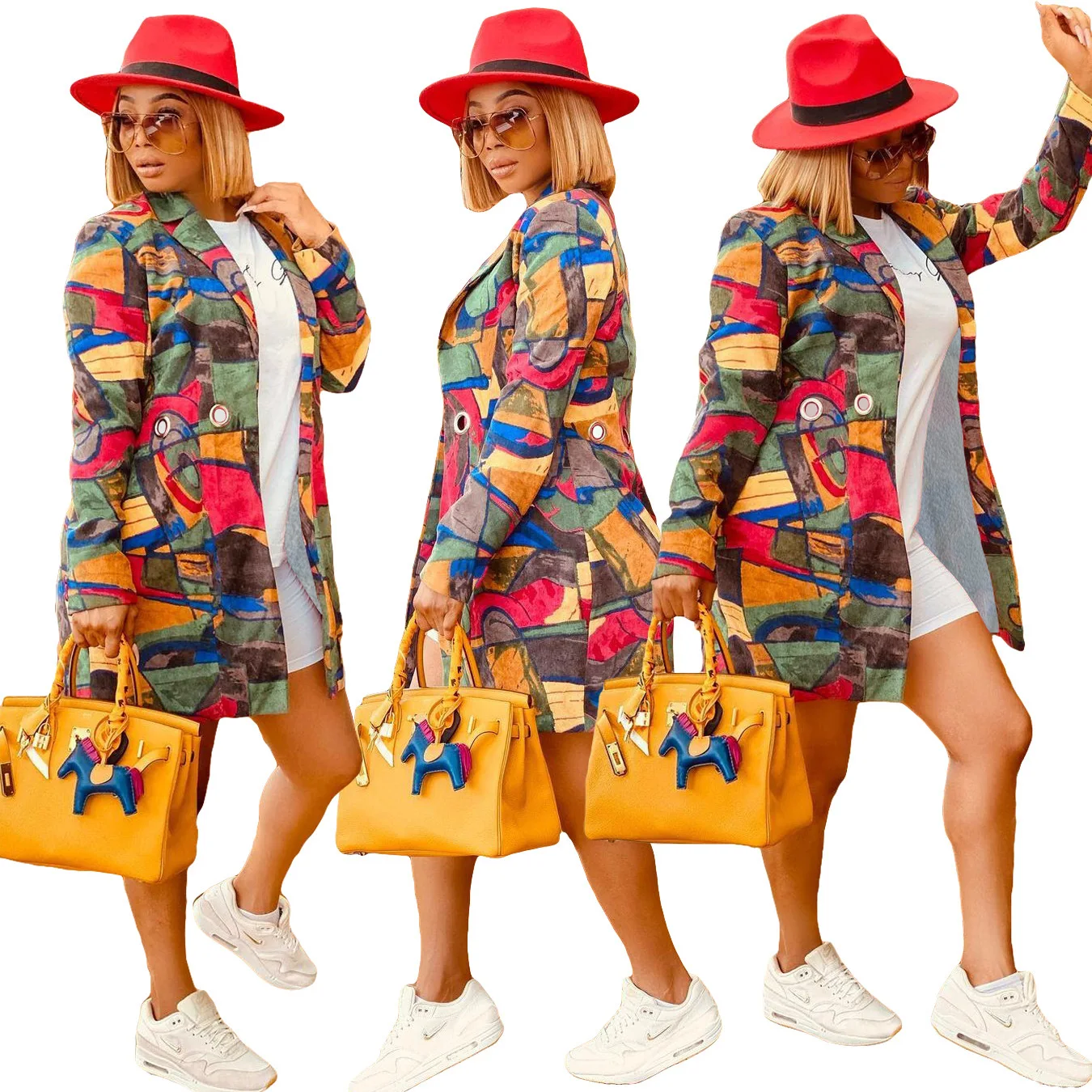 

fall women clothing fashion women coats jackets graffiti print clothing lady long sleeve coat casual plus size 3xl jacket, Pictures