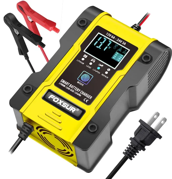 

Lithium lifepo4 lead acid battery charger 12V 6A 24V 3A Universal Automatic battery chargers fast Motorcycle Car Battery charger, Yellow, orange