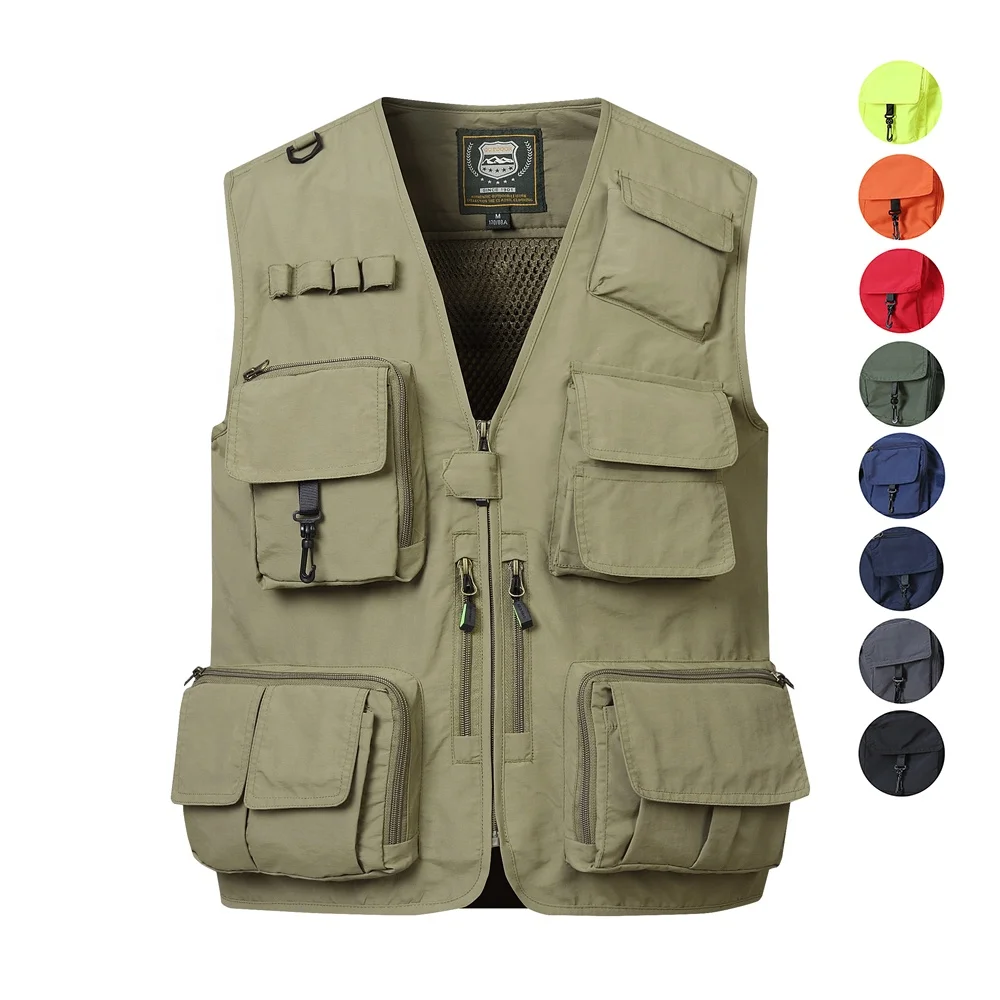 

Wholesale Men Clothing Custom Logo Design Outdoor Fishing Wear Hot Selling Mens Multipocket Vest Utility Jackets Men's Vests, Black/grey/navy/red/orange/yellow/army green/blue/khaki