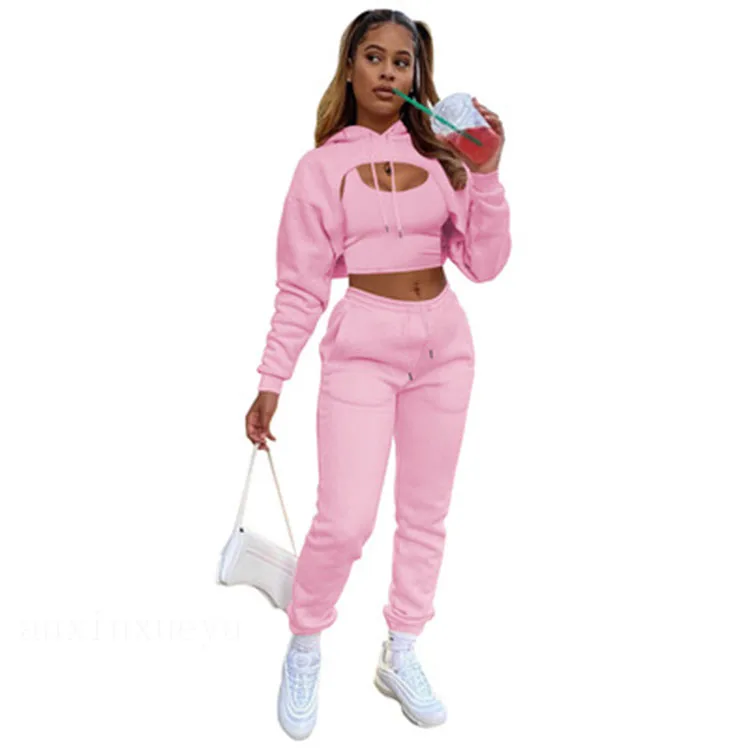

Women's 3-piece trousers sports suspenders long-sleeved jacket sweater long-sleeved hoodie trousers 3-piece set for women, 5 colors