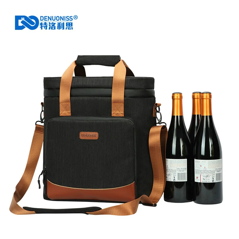 

Factory Wholesales Leakproof Picnic Cooler Wine Bags For Men Camping Sling Lunch Food Handbag Custom Logo Portable Thermal Bag