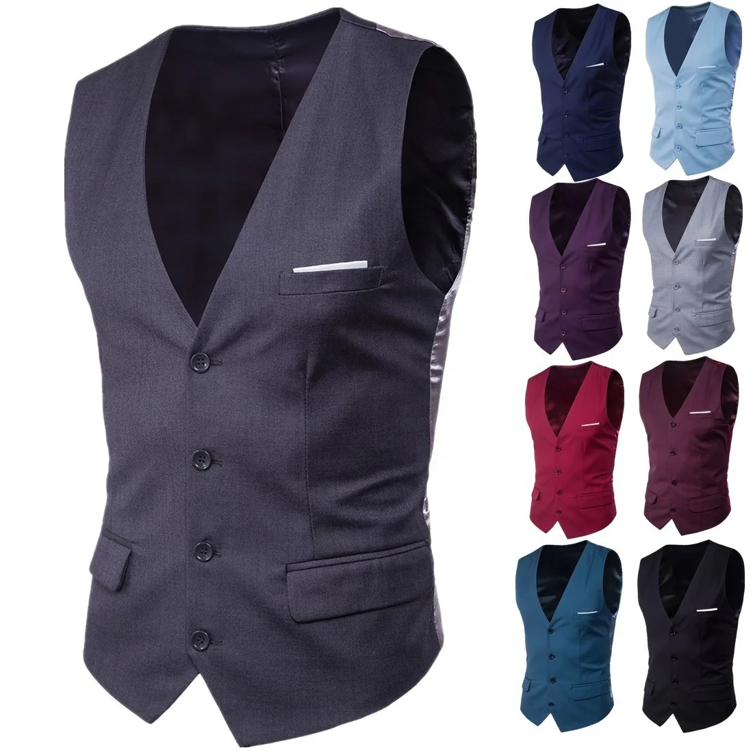 

2021 New Fashion Formal Herringbone Tailored Collar Waistcoat Slim Men Plus Size Suit Vest, 9color