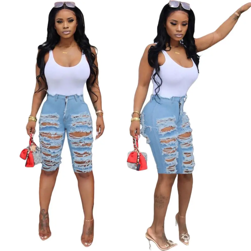 

New Arrival 2020 Summer Clothing Slim Ripped Jeans Denim Pants, As picture shown