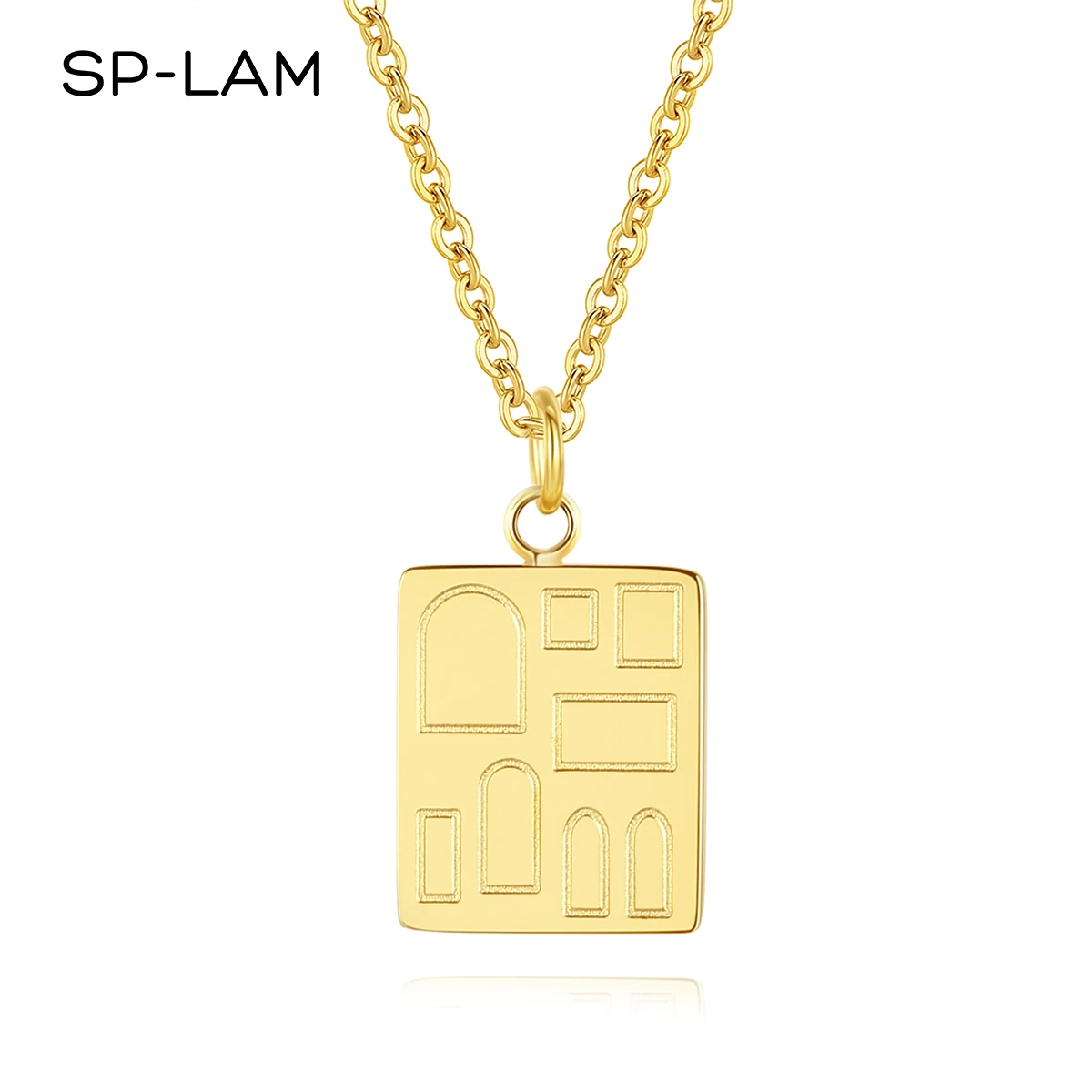 

SP-LAM Gold Necklace Square Stainless Steel Chain Christmas Unique Pendent Indian Pendant & Charm