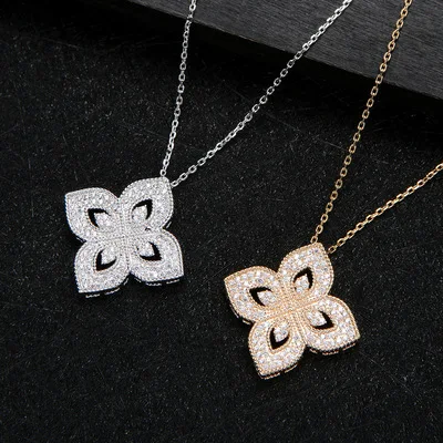 

Classic fashion hot flower high grade Necklace copper inlaid zircon women's necklace clavicle chain wholesale, Color