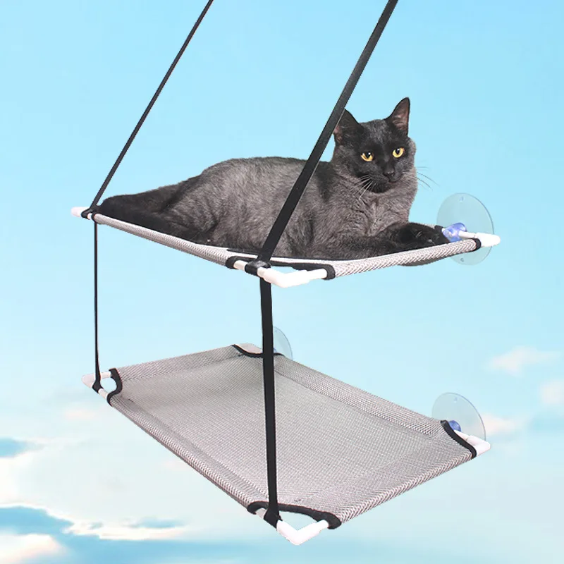 

New Pet Cat Hammock Suction Cat Climbing Frame Glass Windowsill Tile Double Sandwich Mesh Cat Nest Bed, Customized color