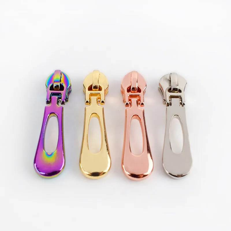 

MeeTee ZT136 Customized High Quality 5# Nylon Zipper Puller Rose Gold Colorful Single Zipper Head With Creative Pendant for Bags