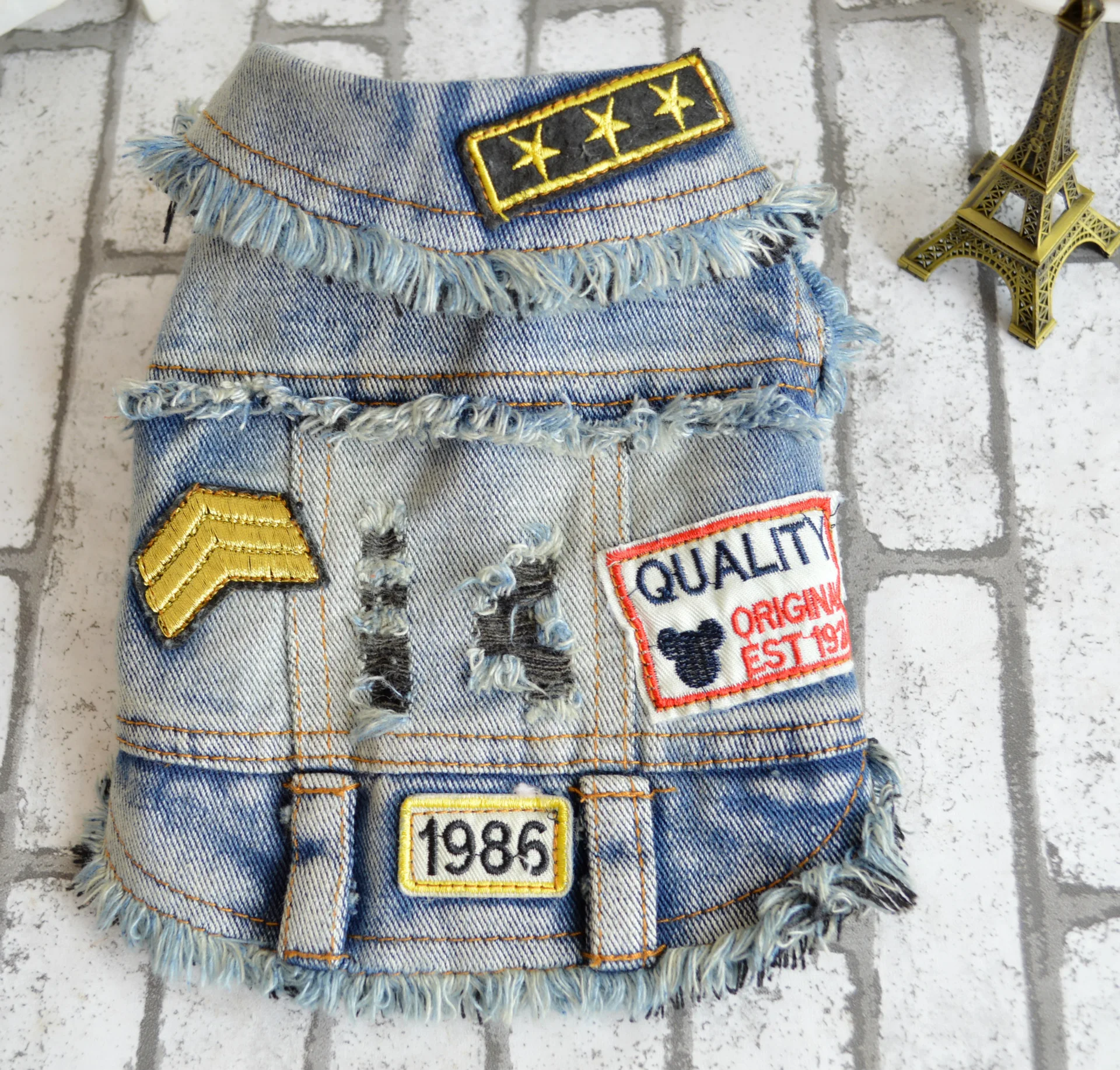 

Wholesale Fashion Cool jeans pet puppy vest denim dog jacket clothes, Balck,blue