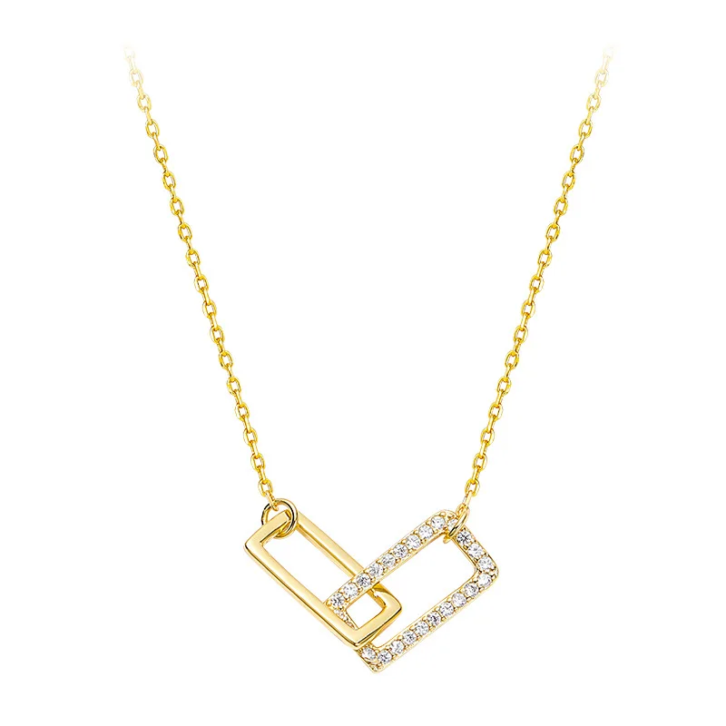 Temperament 925 Sterling Silver Zircon Buckled Necklace 18k Gold Plated Lock Catch Pendant Choker Necklace