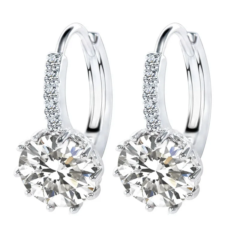 

Fashion Stainless Steel Earrings Simple Round Diamond Set Zircon Multi-color Earrings