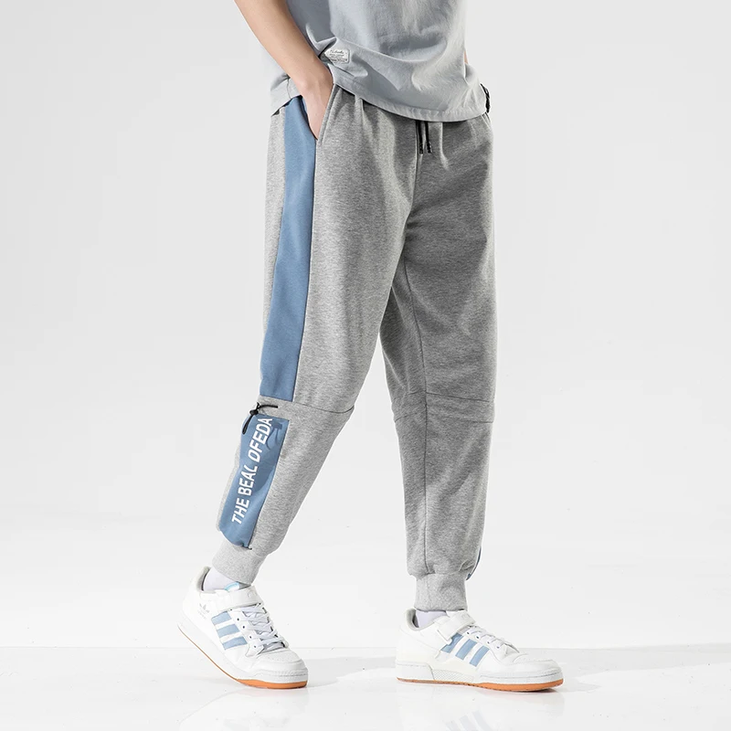 

2021 New Design Mens Streetwear Clothing Drawstring Waist Sweatpants Mens Fitness Trousers Pants Fashion Hip Hop Sweat Pants, Black/grey