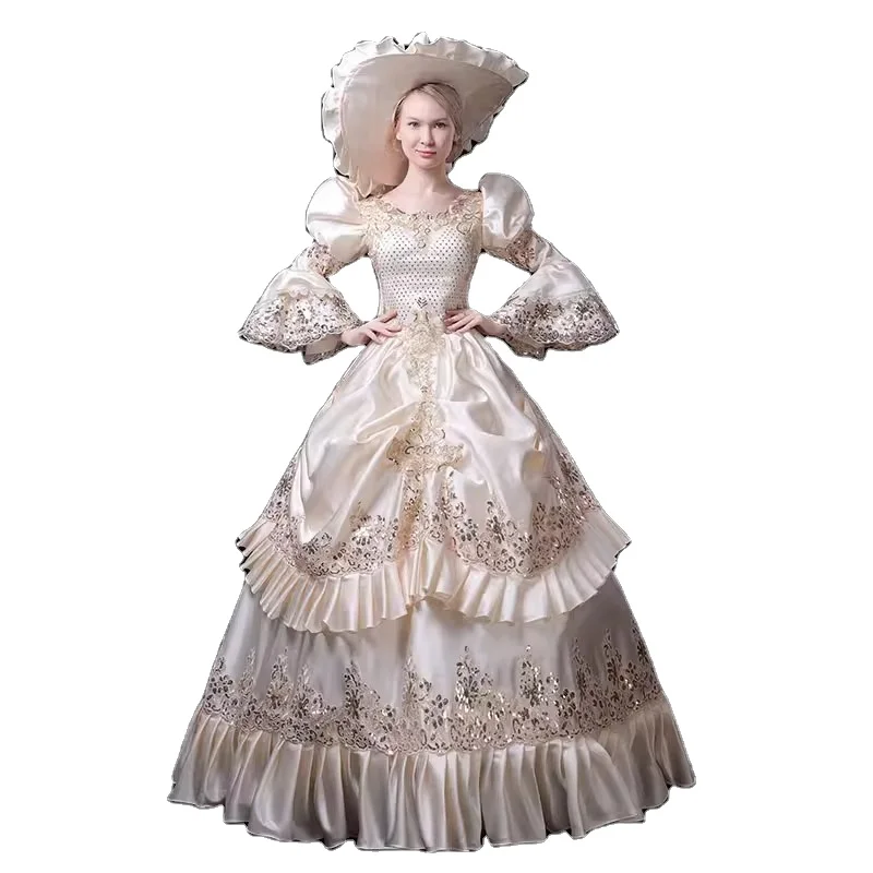 

Custom Size European-style Court Clothes Elegant Retro Lady Party Dress Group Party Show Catwalk Women Theater Stage Costume