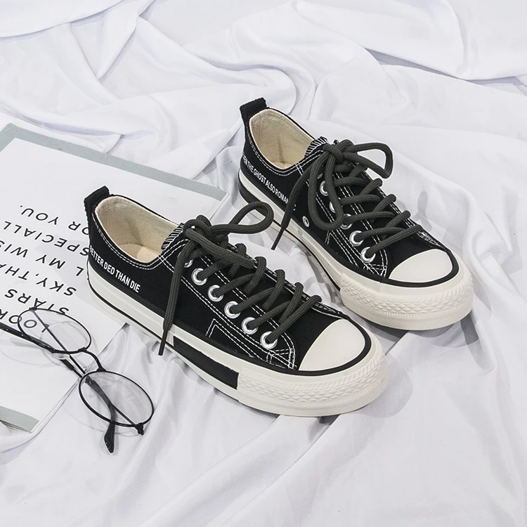 

Popular wholesale summer adult low-top women girls canvas shoes, Black/white/red