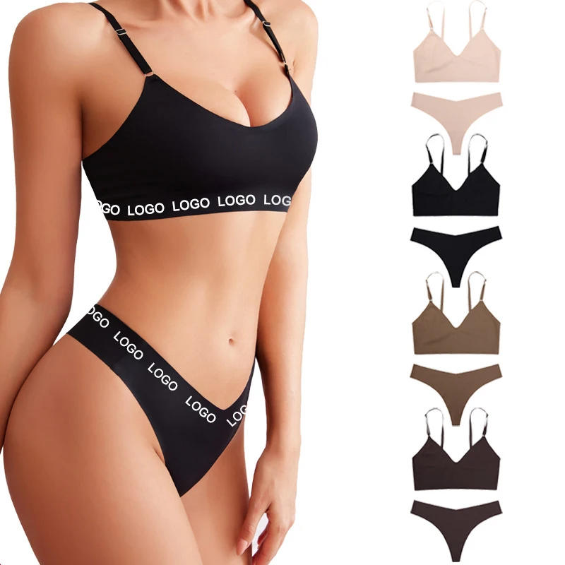 

2022 Wireless Bra Underwear Adjustable Straps Bra And Thong Set Solid Color Custom Bra And Panty Set For Home Wear