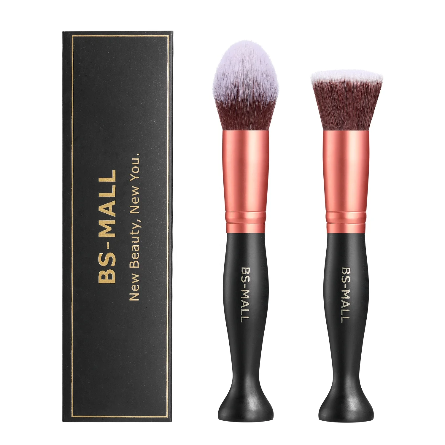 

BS-MALL Flat Top Kabuki Foundation Brush Soft Synthetic 2PCS Tapered Kabuki Brush Face Blush Liquid Foundation Brush, Rose gold or custom color foundation brush