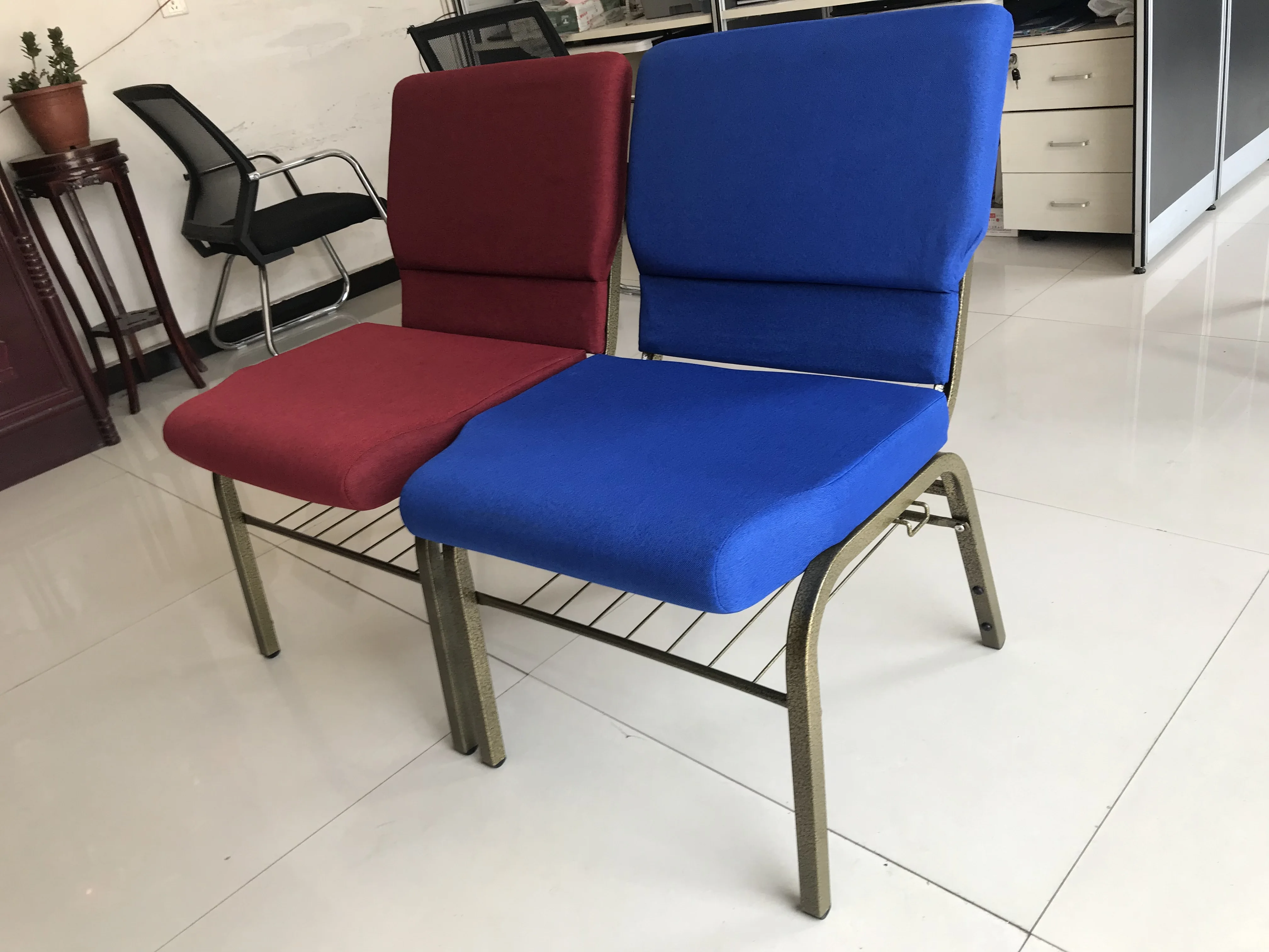 Cheap Price Wholesale Chair Church Used With Back Pocket Interlocking Stackable High Back Metal