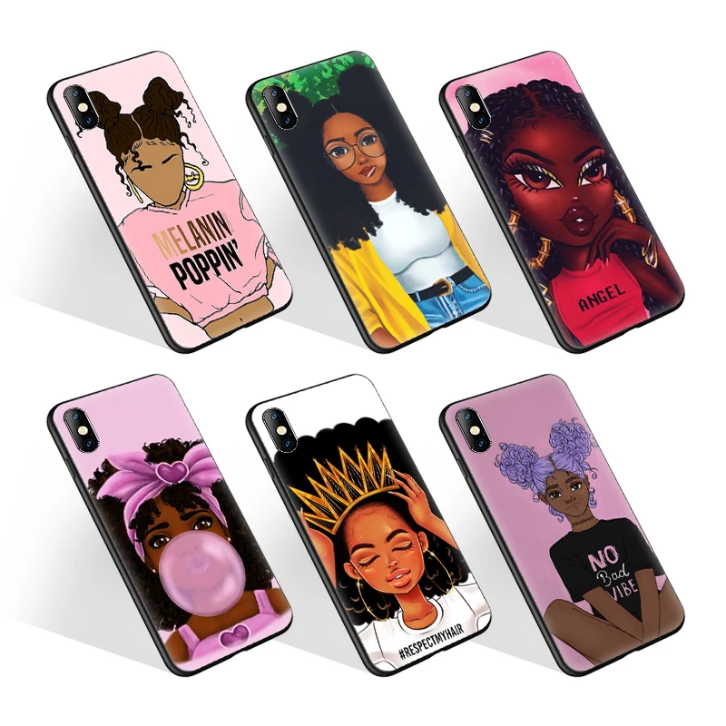 

Hot Sale Queen Afro Melanin Poppin Black Girl UV Print TPU Phone Case for iPhone 12 11Pro;OEM Custom Back Cover