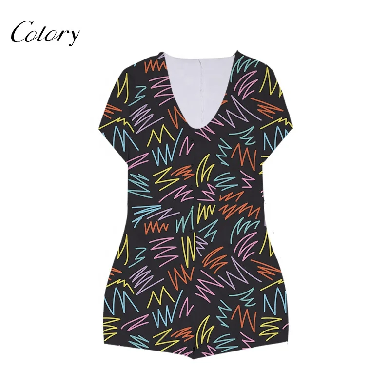 

Colory Woman Onesie Pajamas Jumpsuit Sexy Womans Summer Sleepwear, Picture shows