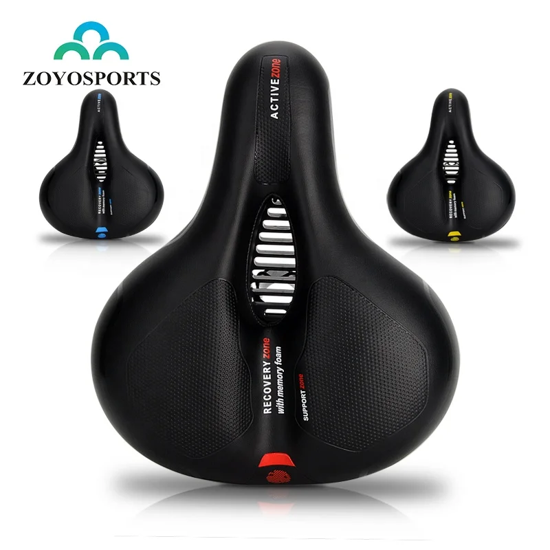 

ZOYOSPORTS Comfortable Bike Seat Wide Bicycle Saddle Memory Foam Padded Soft Bike Cushion with Dual Absorbing Shock Rubber Balls, Black/red/blue/yellow ,or as your request