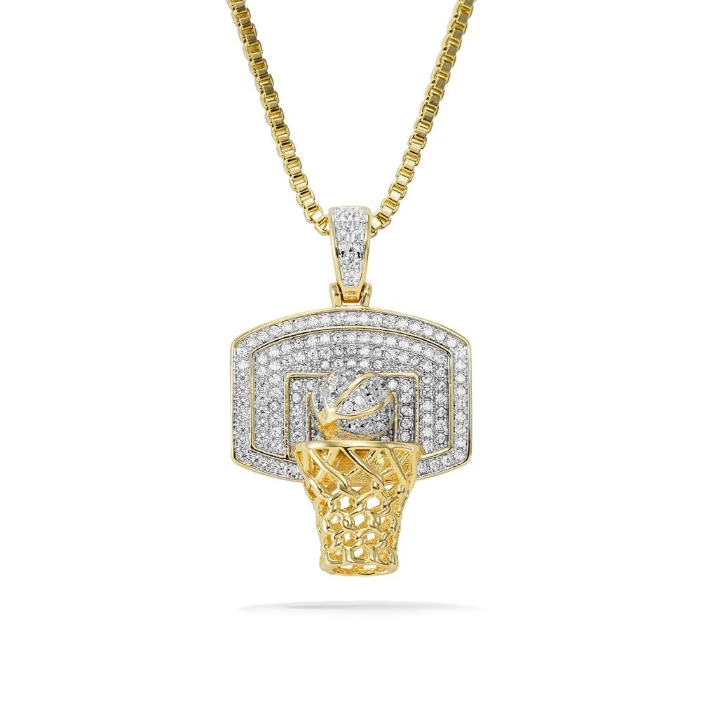 

Golden Basketball Hoop Pendant 3A+ Iced Out CZ Paved Charms Necklace Men Hiphop Fashion Punk Jewels