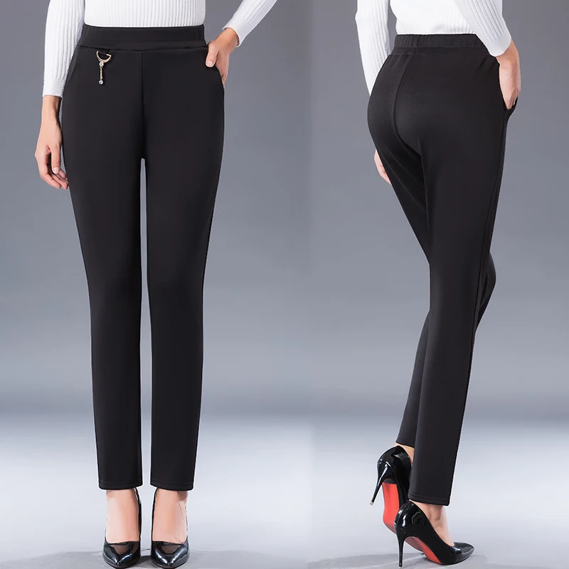 

5xl Womens Pencil Pants Trousers Skinny for Autumn Woman with Pockets Black Polyester