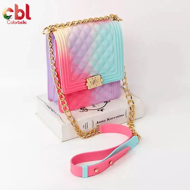 

wholesale cheapest price designer PVC shoulder handbag colorful Rainbow jelly women purse handbags, White/black