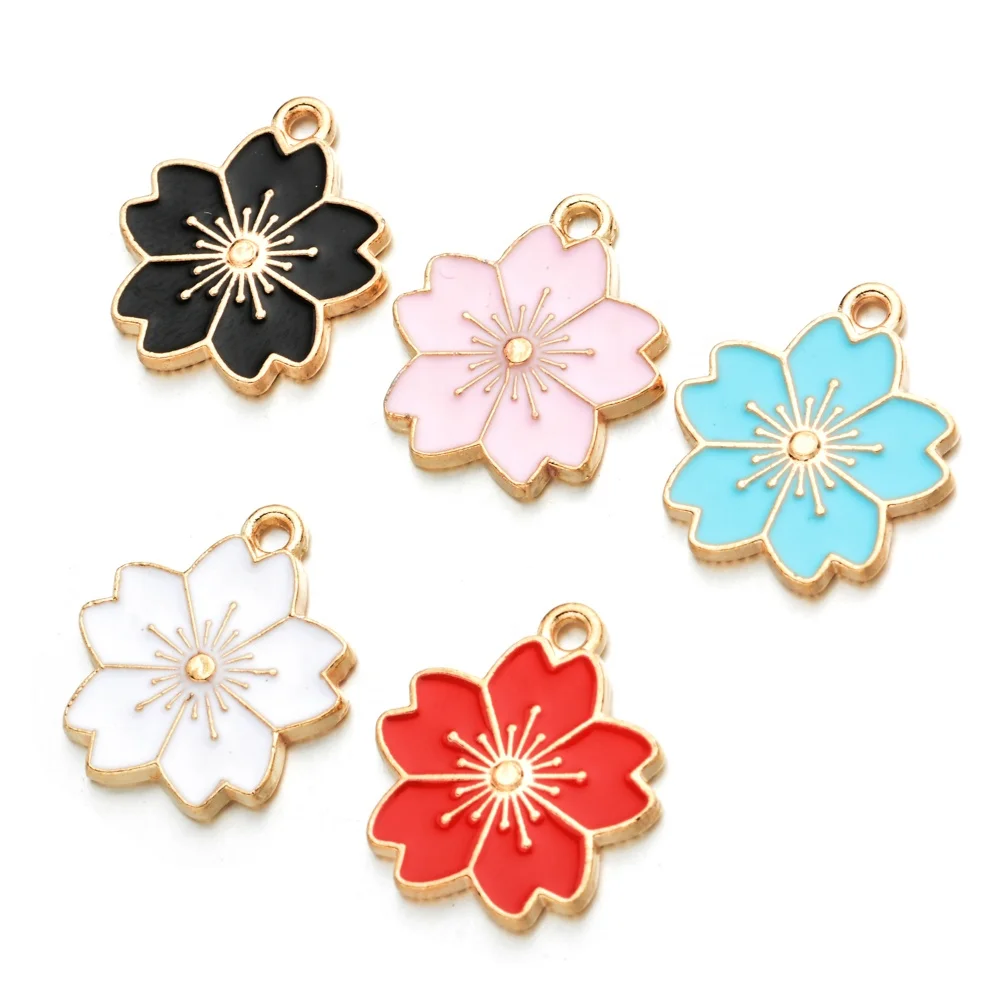 

19*20mm Fashion Cherry flowers charm enamel charms pendant DIY handmade earrings bracelet jewelry making pendant, Picture show