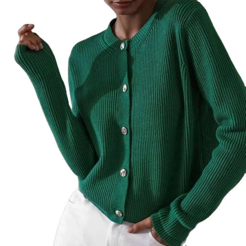 

Solid Color Women Cardigan Sweater O Neck Ladies Simple Button Ripped Sweater Girls Long Sleeves Casual Knitwear Tops