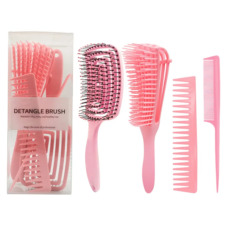 

Hairdressing Vent Curved Plastic Handle Magic Eight Rows Octopus Spare Ribs Comb Detangling Hair Brush Sets, Black,green,pink,purple or customized