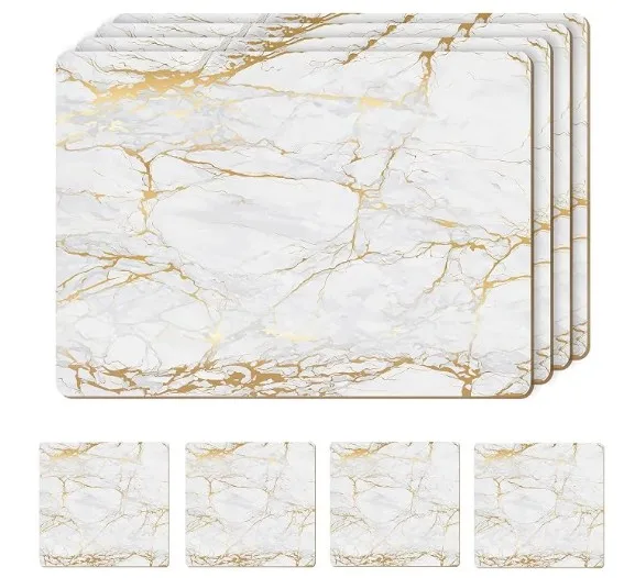 Marble Design Cork Backed Placemat and Coaster Set