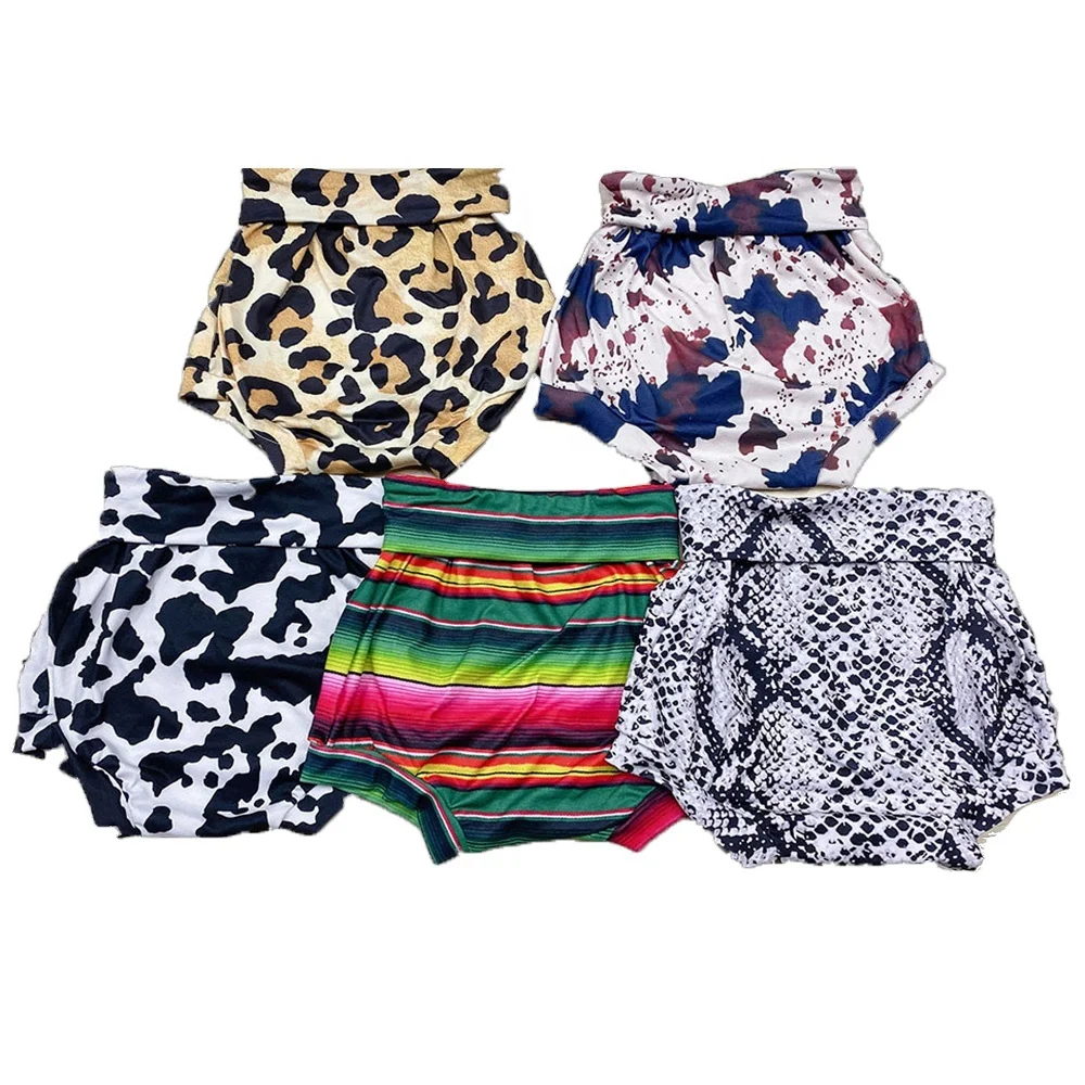 

Wholesale shorts vintage leopard and rainbow colors print toddler baby girl ruffle shorts bummies