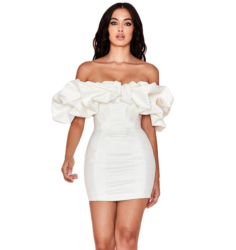 

2021 hot sale white sexy shoulder tight women bodycon dress
