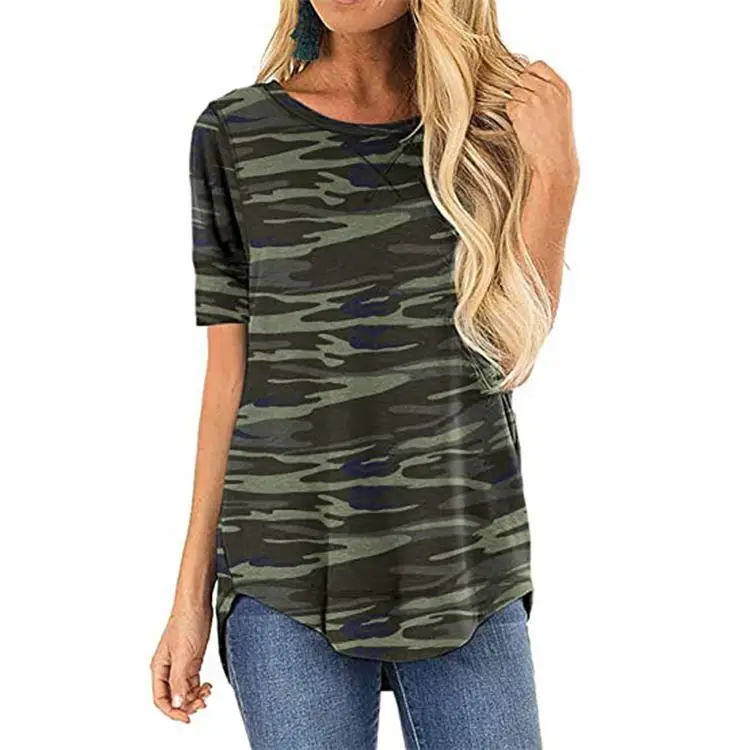 

New Design 2021 Summer Short Sleeve Camouflage Printed Casual Good Quality T Shirts Women Blouses Ladies Top