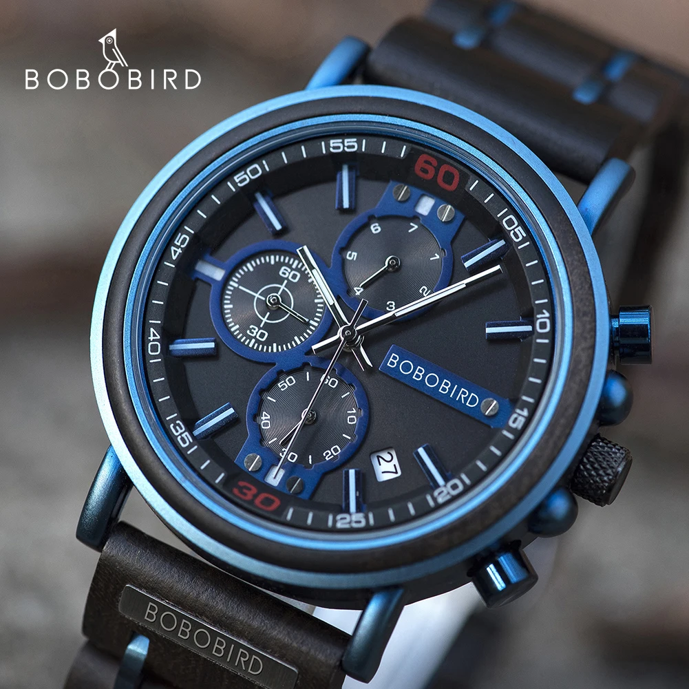 

2021 China Manufacturing and Trading Combo BOBO BIRD hot sale Luxury Multifunction Chronograph Men Wrist Watches, Blue