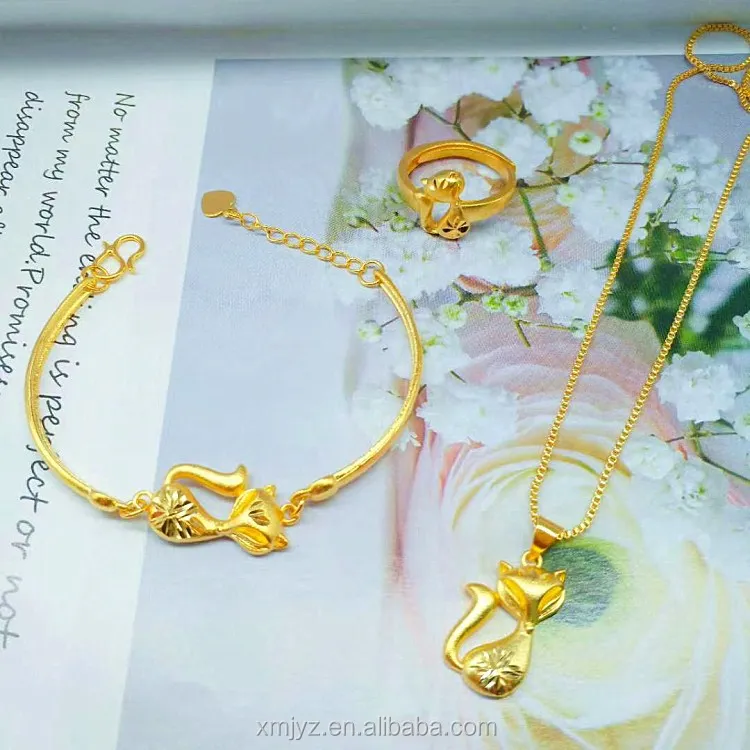 

Brass Gold Plated Fox Necklace Gold Set Exquisite Craftsmanshipladies Jewelry