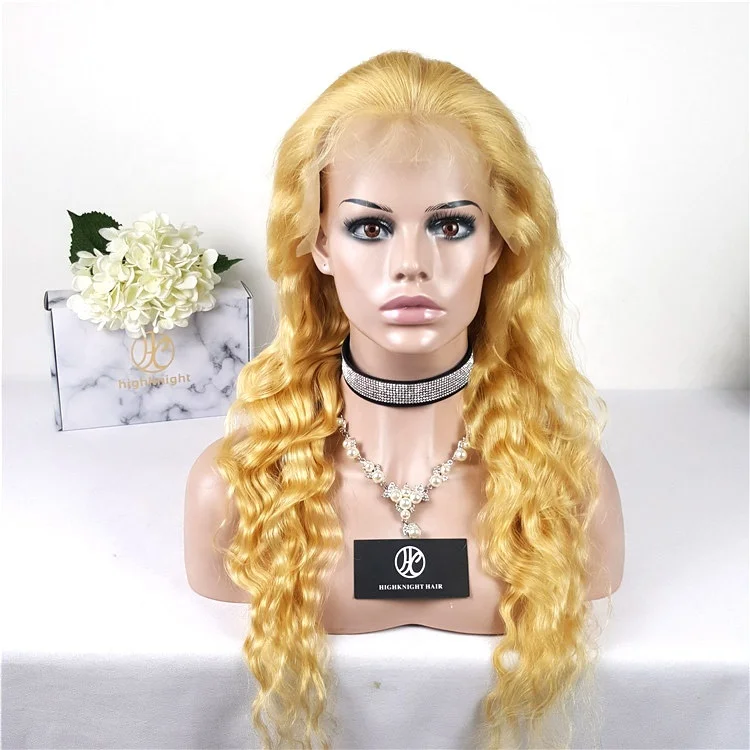 

Highknight Unprocessed Virgin Human Hair Cuticle Aligned Pre-Plucked Transparent Human Hair Deep Wave 613 Lace Front Wig 30 Inch